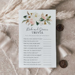 Elegant Magnolia Bride en Groom Trivia Game Flyer<br><div class="desc">Deze elegante magnolia bride en groom trivia game is perfect voor een moderne, klastige trouwdouche. Het ontwerp van de zachte bloem is voorzien van waterverf blush roze pinda's, verbluffende witte magnoliumbloemen en katoen met goud en groene bladeren in een luxe vorm. Pas de achterzijde van de kaart aan met de...</div>