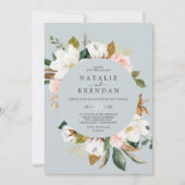 Elegant Magnolia | Casual blauwe grijze bruiloft Kaart (Voorkant)