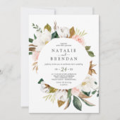 Elegant Magnolia | Casual bruiloft met witte en zw Kaart (Voorkant)