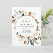 Elegant Magnolia | Casual bruiloft met witte en zw Kaart (Staand voorkant)