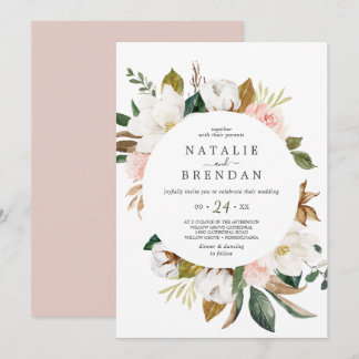 Elegant Magnolia | Casual bruiloft met witte en zw Kaart