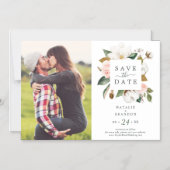 Elegant Magnolia | De witte Foto bewaart de Datum Magnetische Uitnodiging (Voorkant)