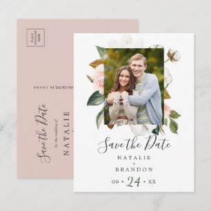 Elegant Magnolia De witte Foto bewaart de Datum Uitnodiging Briefkaart