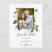 Elegant Magnolia | De witte Foto bewaart de Datum Uitnodiging Briefkaart (Voorkant)