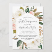 Elegant Magnolia | Eerste mededeling wit en zwart Kaart (Voorkant)