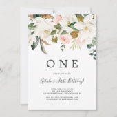 Elegant Magnolia | Eerste verjaardag wit en zwart Kaart (Voorkant)