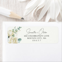 Elegant Magnolia Eucalyptus Script Retouradres Etiket