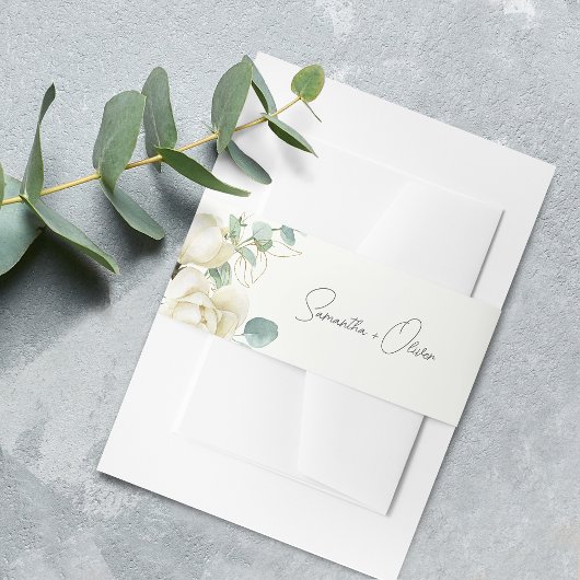 Elegant Magnolia Eucalyptus Script Uitnodigingen Wikkel