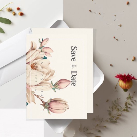 Elegant magnolia Flat Save the Date Kaart