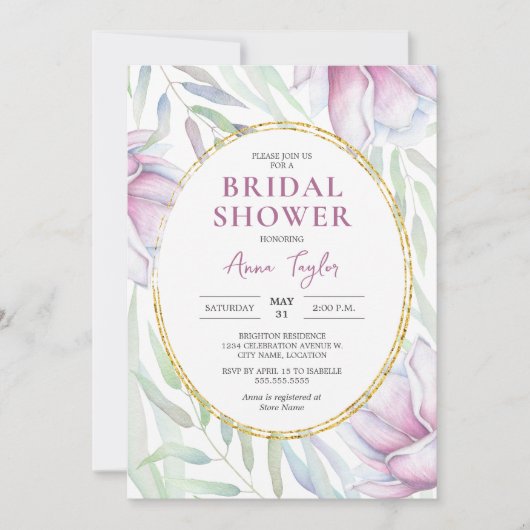 Elegant Magnolia Floral Bridal Shower Invitation Kaart (Voorkant)