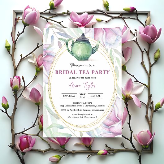 Elegant Magnolia Floral Bridal Tea Party Kaart