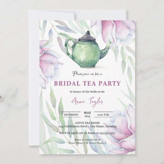 Elegant Magnolia Floral Bridal Tea Party Kaart (Voorkant)