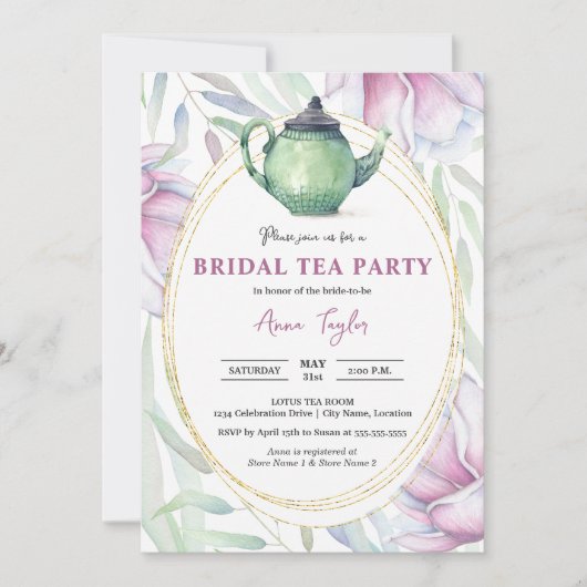 Elegant Magnolia Floral Bridal Tea Party Kaart (Voorkant)