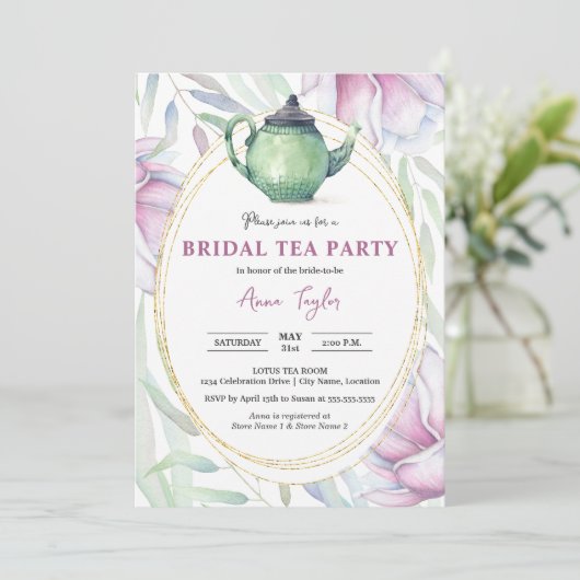 Elegant Magnolia Floral Bridal Tea Party Kaart (Staand voorkant)