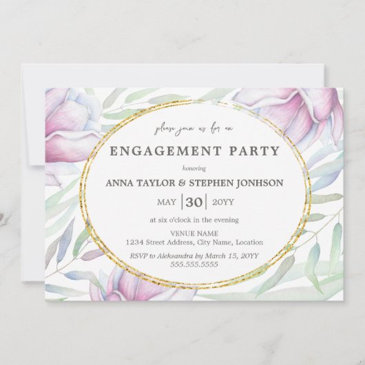Elegant Magnolia Floral Engagement Party Kaart (Voorkant)