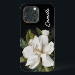 Elegant Magnolia Floral gepersonaliseerd Case-Mate iPhone Case<br><div class="desc">Een afbeelding van Elegant Magnolia op een waterverf zwarte achtergrond. Geef de naam door te klikken uit personaliseer.</div>
