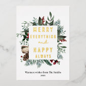 Elegant Magnolia Floral Greenery Modern Script Folie Feestdagenkaart (Voorkant)