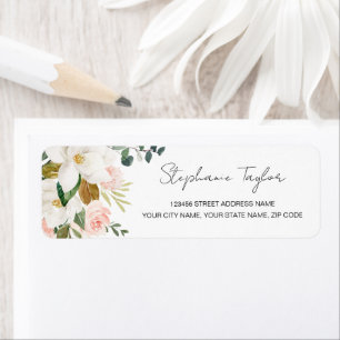 Elegant Magnolia Floral retour adres label