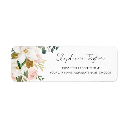 Elegant Magnolia Floral retour adres label (Voorkant)
