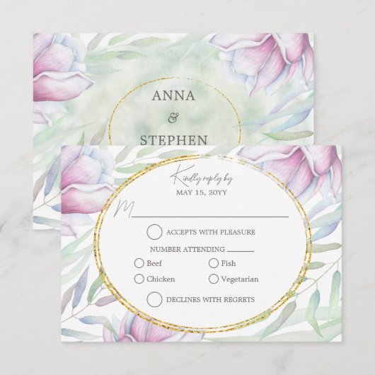 Elegant Magnolia Floral RSVP (Voorkant / Achterkant)