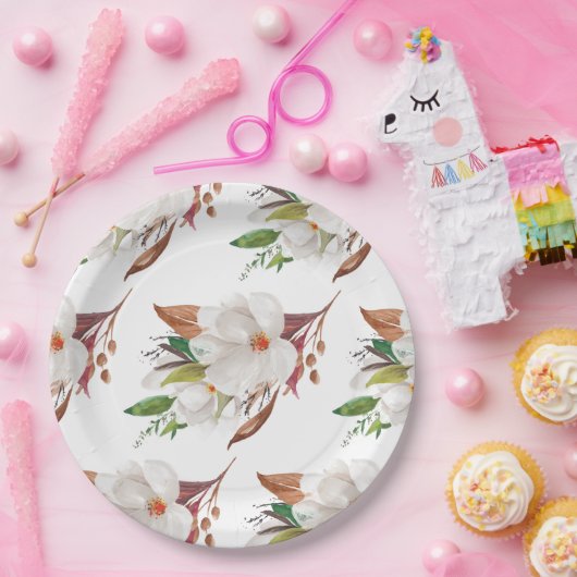 Elegant Magnolia Floral Vrijgezellenfeest Papieren Bordje (Feest)