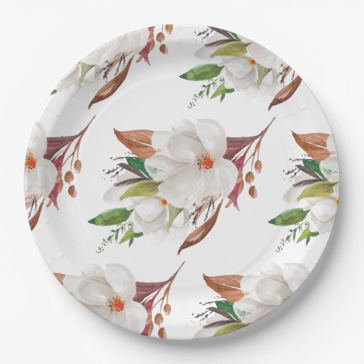 Elegant Magnolia Floral Vrijgezellenfeest Papieren Bordje (Voorkant)