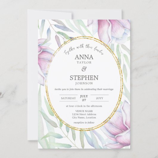 Elegant Magnolia Floral Wedding Kaart (Voorkant)