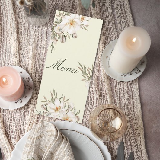 Elegant Magnolia Floral Wedding Menu Card