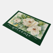 Elegant Magnolia Floral Welcome Script Deurmat (Schuin)