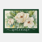 Elegant  Magnolia Floral Welcome Script Deurmat (Voorkant)