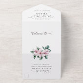 Elegant Magnolia Florals Modern Script Wedding All In One Uitnodiging (Buitenkant)
