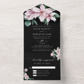 Elegant Magnolia Florals Modern Script Wedding All In One Uitnodiging (Binnen)