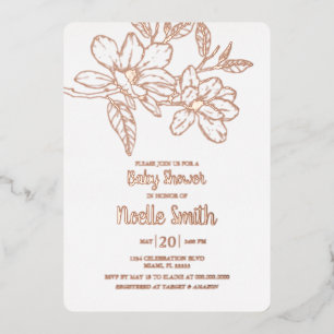 Elegant Magnolia Flowers, Baby shower Folie Uitnodiging