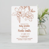 Elegant Magnolia Flowers, Baby Sprinkle Folie Uitnodiging (Staand Voorkant)