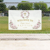 Elegant Magnolia Flowers Baptism Welcome Sign Spandoek (Insitu)