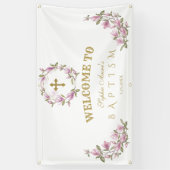 Elegant Magnolia Flowers Baptism Welcome Sign Spandoek (Verticaal)
