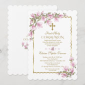 Elegant Magnolia Flowers Gold First Heilige Commun Kaart (Voorkant / Achterkant)