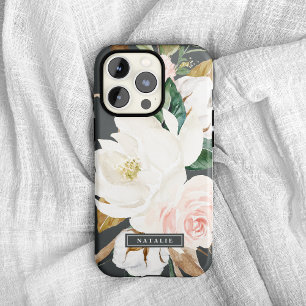 Elegant Magnolia   Gepersonaliseerde naam zwart-wi Case-Mate iPhone Case