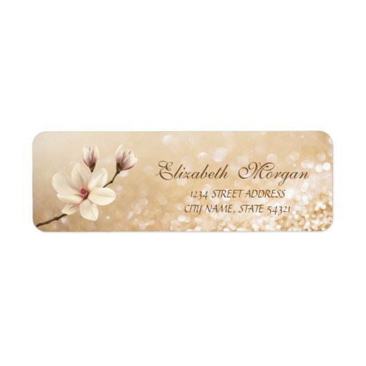 Elegant Magnolia Glittery Bokeh Adres Etiket (Voorkant)
