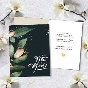 Elegant Magnolia Gold Confetti Foliage Corporate Feestdagen Kaart