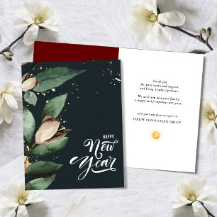 Elegant Magnolia Gold Confetti Foliage Corporate Feestdagen Kaart