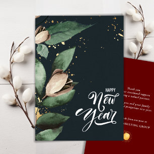 Elegant Magnolia Gold Confetti Foliage Corporate Feestdagenkaart