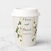 Elegant Magnolia & Gold Frame Wedding Papieren Bekers (Achterkant)