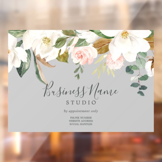 Elegant Magnolia | Gray Business Raamsticker (Vel 2)