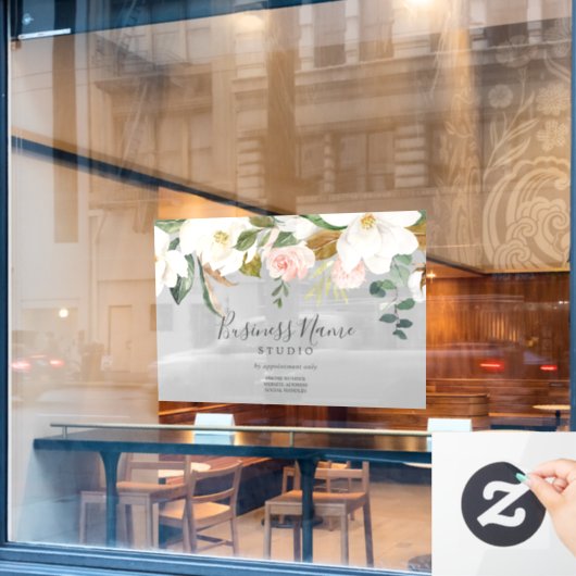 Elegant Magnolia | Gray Business Raamsticker (Cafe Raam)