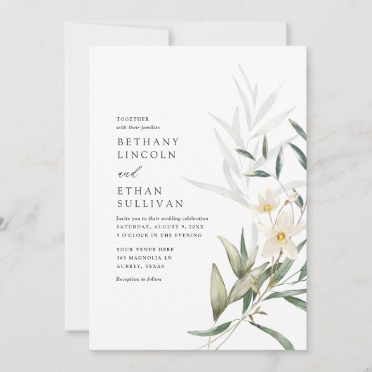 Elegant Magnolia Greenery Wedding Kaart (Voorkant)