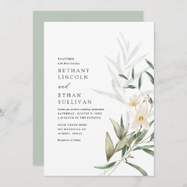 Elegant Magnolia Greenery Wedding Kaart