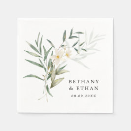 Elegant Magnolia Greenery Wedding Napkins Servet