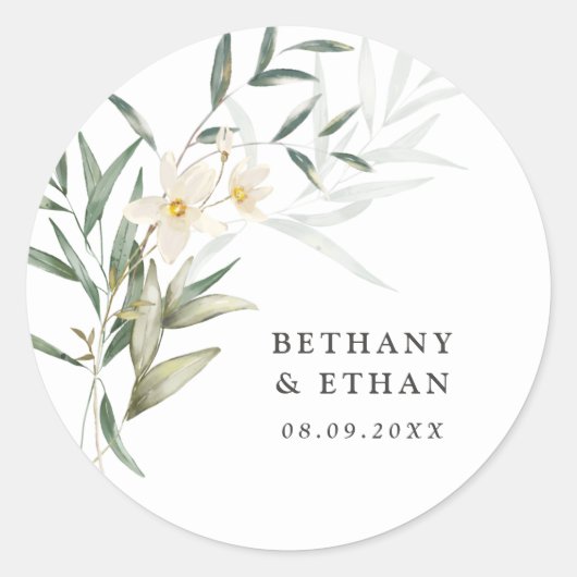 Elegant Magnolia Greenery Wedding Ronde Sticker (Voorkant)
