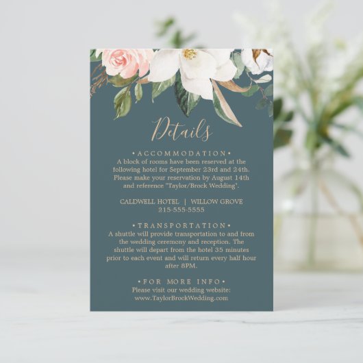 Elegant Magnolia | Kaart Blauwgroen details behuiz (Staand voorkant)